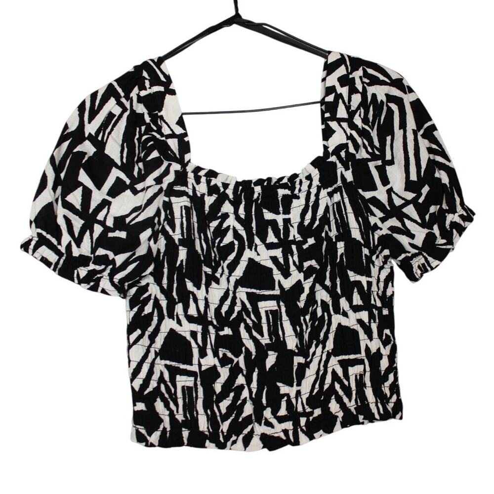 Monteau Womens Black and White Linen Blend Crop Top Size Large NWT - Picture 2 of 4